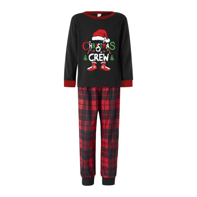 Christmas family 2-piece pajamas set Christmas letter home clothes T-shirt with Christmas plaid pants pajamas Crewneck Long Sleeve