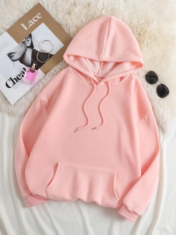  Letter Print Drop Shoulder Hoodie, Fashion Casual Drawstring Pocket Hooded Sweatshirt for Daily Holiday Outdoor Wear, Hoodies for Women, Women Plus Clothing for Fall & Winter