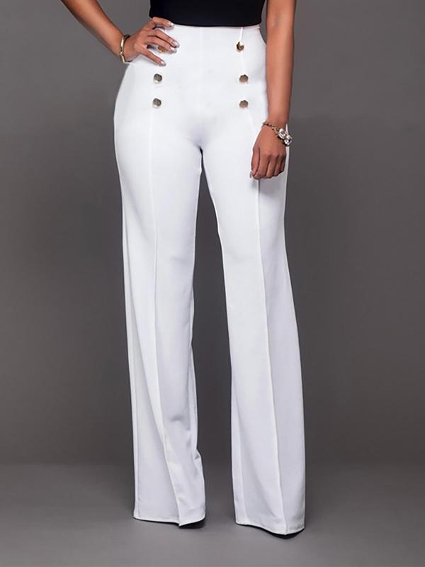 Women's Plain Double Button High Waist Pants, Casual Zipper Back Trousers for Spring & Fall, Pants for Women, Casual Summer Bottoms, Fashion Women's Bottoms for Daily Wear