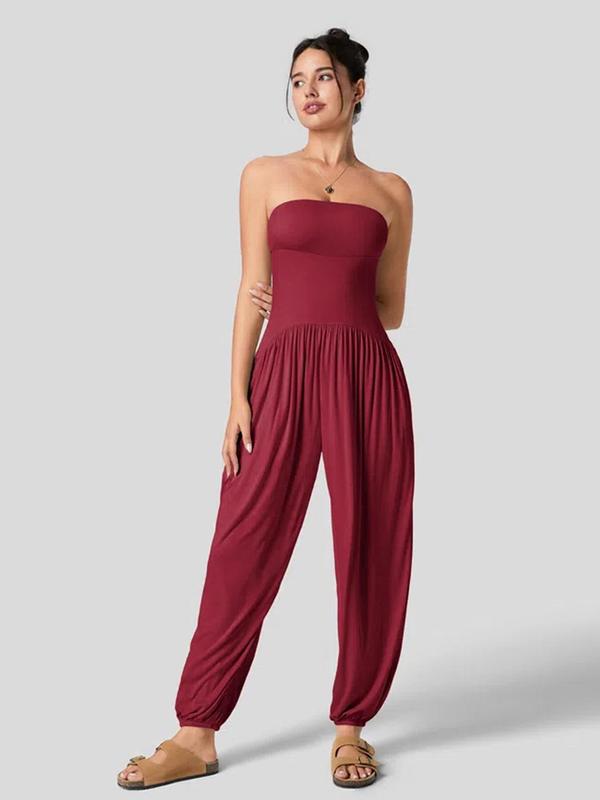 Women's Solid Backless Pocket Tube Jumpsuit, Casual Basic Minimalist Strapless Jumpsuit for Summer, Ladies Clothes for Daily Wear