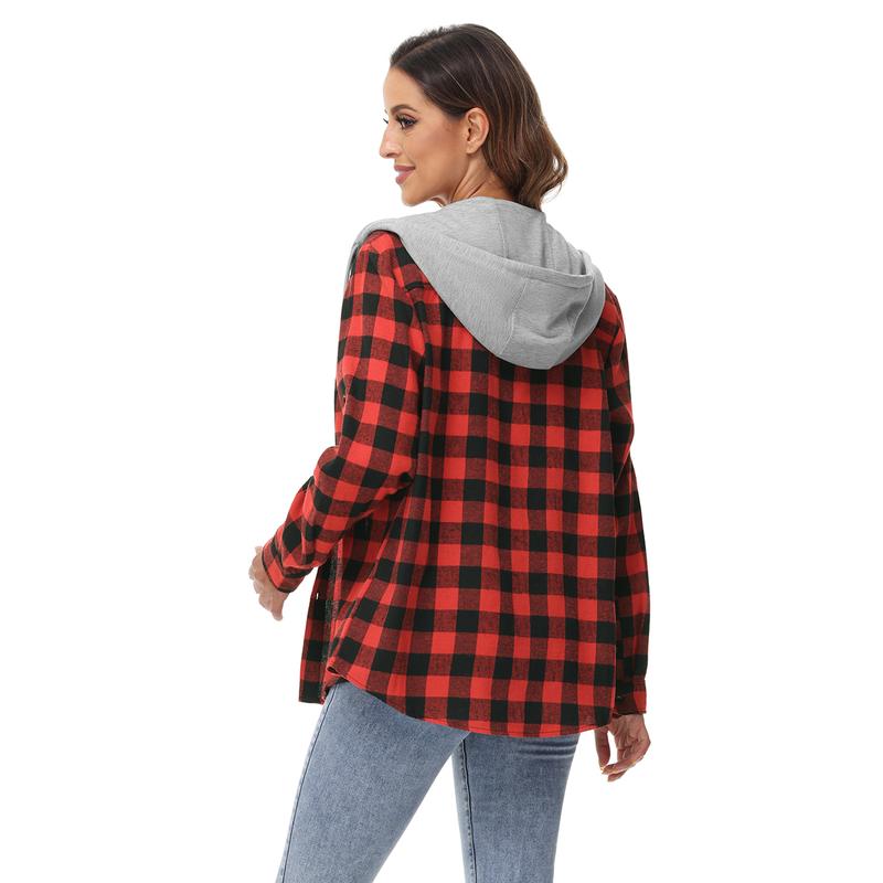 Christmas Gift YSENTO Couple Matching Casual Flannel Plaid Button Hooded Shirts Lightweight Outdoor Jacket