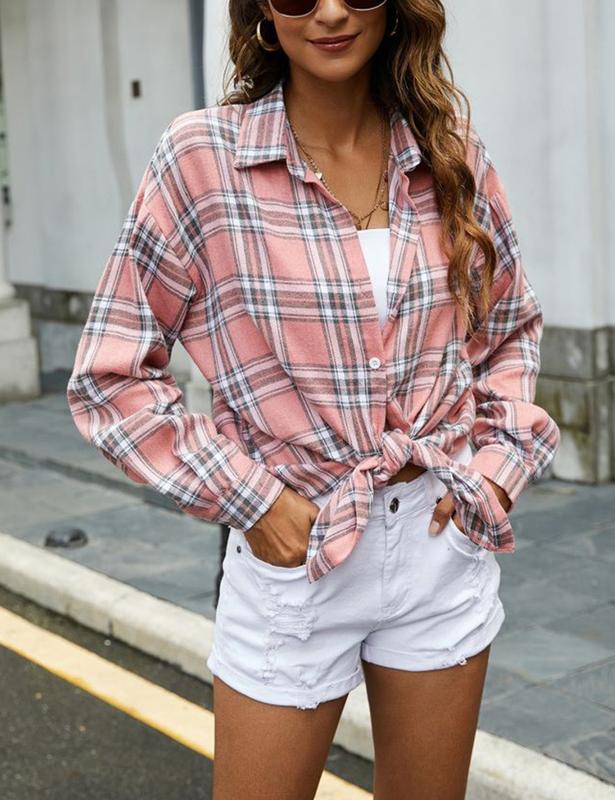 Lumister women's Oversized comfortable Flannel Shirt Women  Plaid Button Buffalo Shirt Blouse Tops Womenswear Underwear Lady Comfort Casual shirt Collar Collared Longsleeves BlackFriday Gift