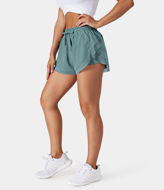 Halara Drawstring Contrast Flowy Mesh 2-in-1 Shorts