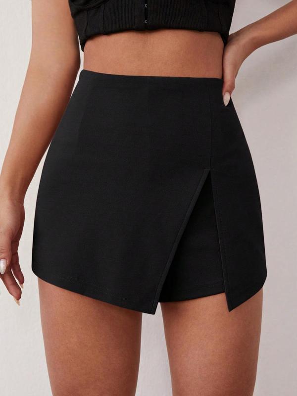 Women's Plain 2-IN-1 Split Thigh Zipper High Waist Skorts, Casual Chic Solid Color Shorts for Daily Wear, Ladies Bottoms for Summer for Birthday Gifts