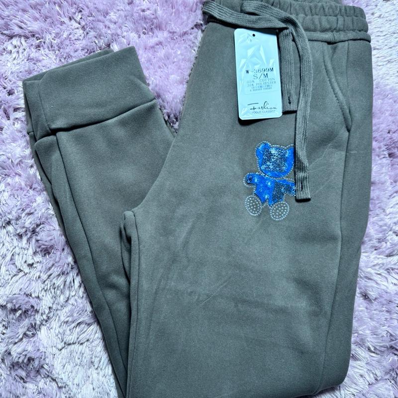 **2 Packs** Women's Blue Denim Sweatpants with Bear Design and Rhinestone Tone - Womenswear, Jean Comfort Bottom