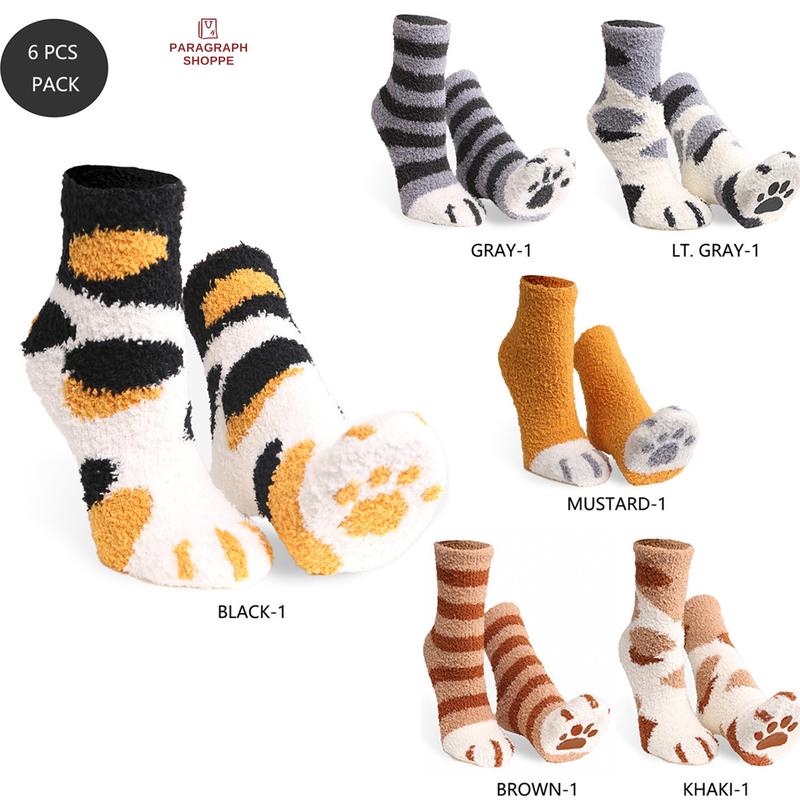 P S 6 pairs Pack! Caw Paw Socks·Sleeping·Fuzzy·Fluffy·Warm·Slipper Socks·House Socks·Best Gift·Fun Socks·Cat Lovers·