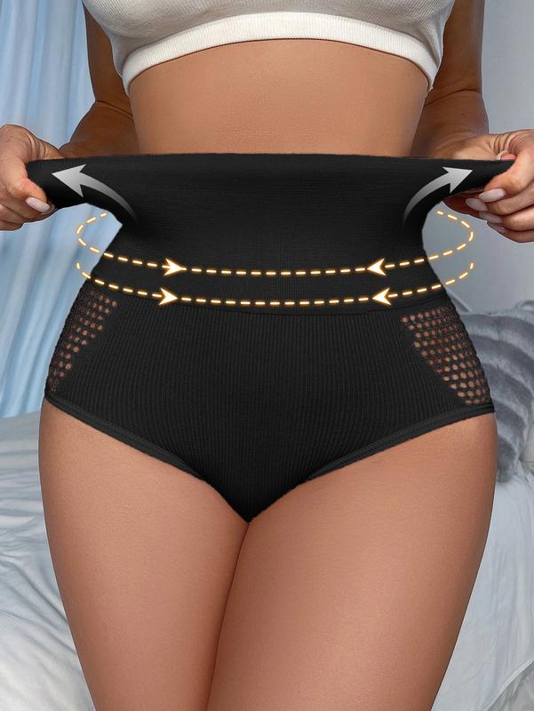 3pcs Ladies Seamless High Waist Sexy Panties, Tummy Tuck Breathable Mesh Triangle Pants Womenswear Comfort