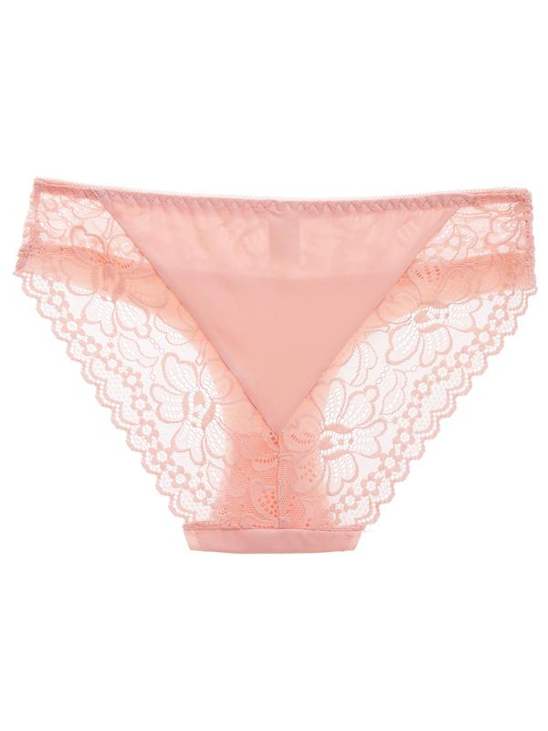 Women's Solid Color Contrast Lace Sheer Panty, Breathable Comfortable Knicker for Daily Wear, Women's Underwear for All Seasons