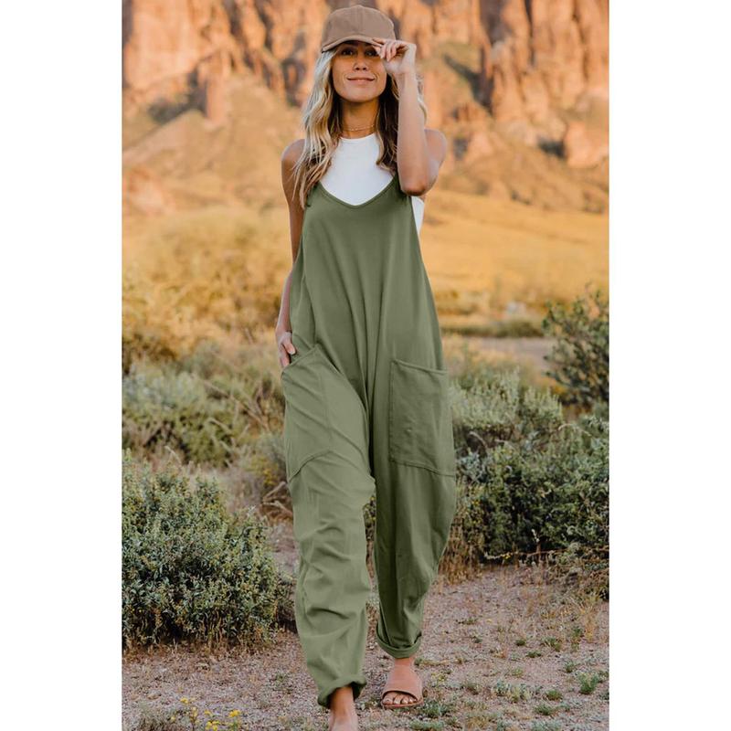 Double Take Full Size V-Neck Sleeveless Jumpsuit with Pockets Womenswear Hip