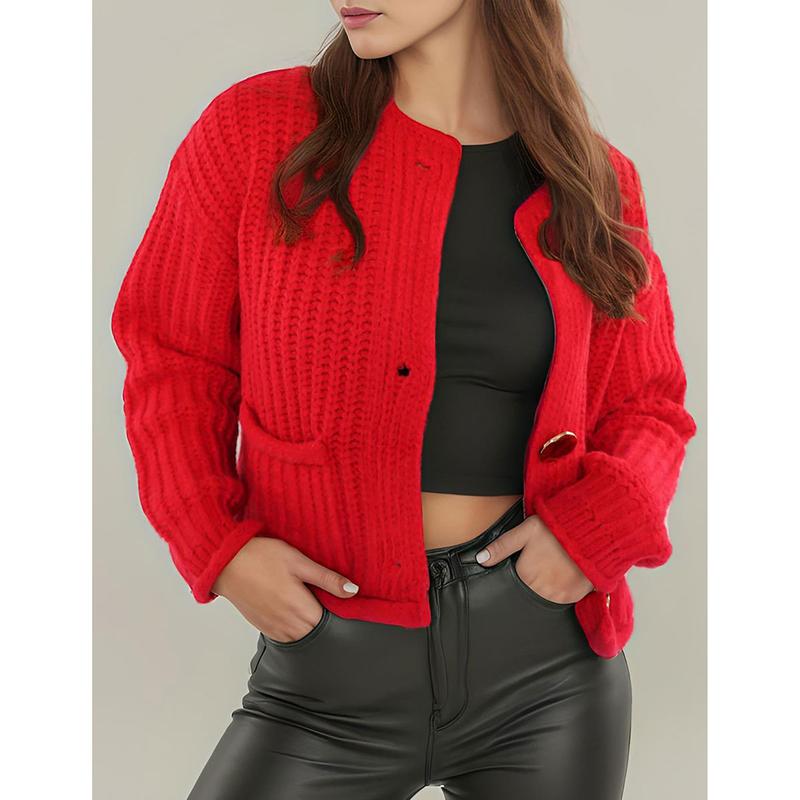 Tanming Women's Cropped Cardigan Sweater Long Sleeves Button Down Chunky Knitted Coat