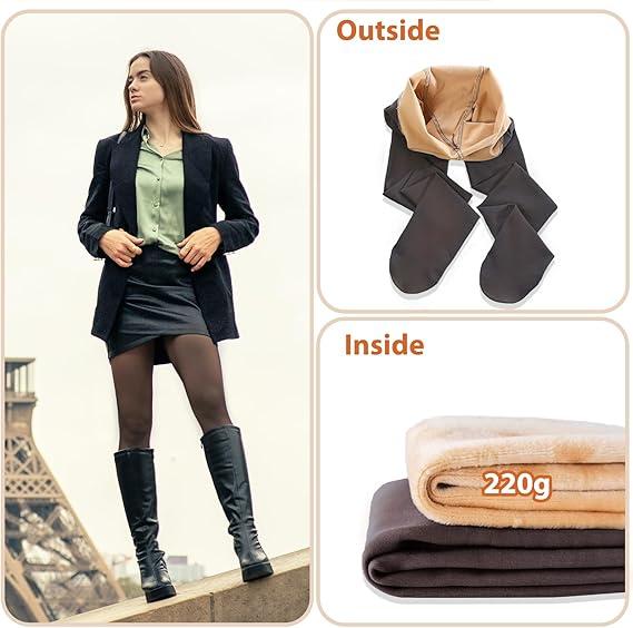 220g More Warmth Black Tights for Women Fleece Lined Tights High Waist Sexy Opaque Thermal Tights Party