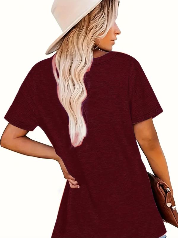 Women's Letter Print Round Neck Tee, Vintage Trendy Casual Short Sleeve T-shirt for Daily Wear, Ladies Summer Outfit