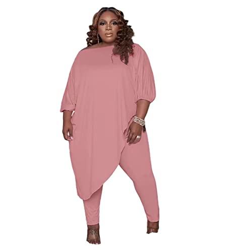 Womens Plus Size Outfits 2 Piece Lounge Sets Long Sleeve Slant Shoulder Asymmetrica Tops Leisure Pants Sweatsuit Lady Tracksuits Comfort Trouser Comfort Trouser