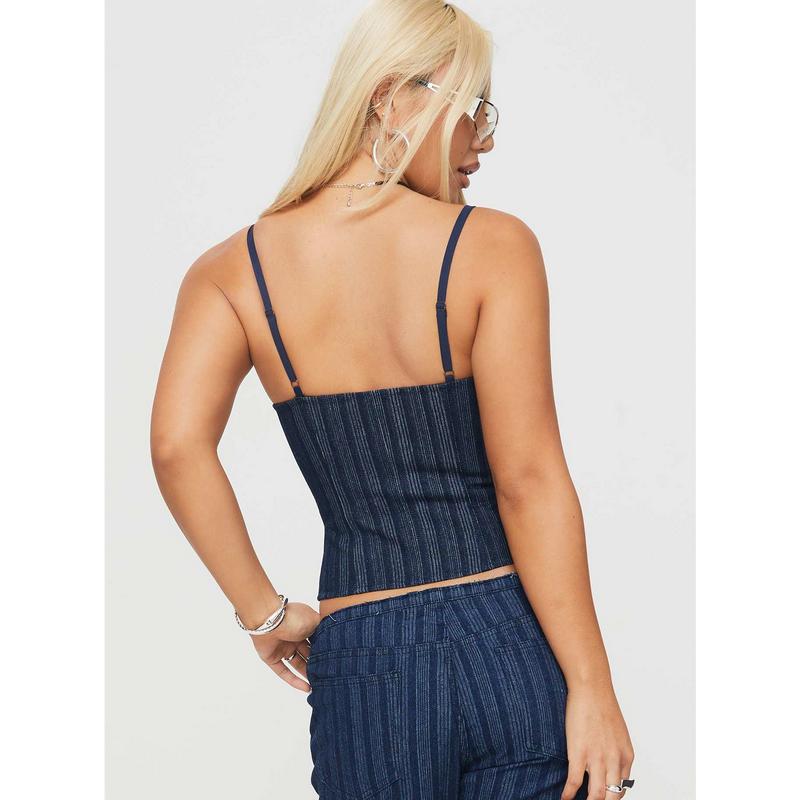 Charismatic Denim Corset Dark Pinstripe