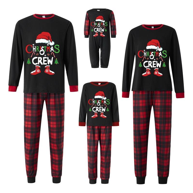 Christmas family 2-piece pajamas set Christmas letter home clothes T-shirt with Christmas plaid pants pajamas Crewneck Long Sleeve