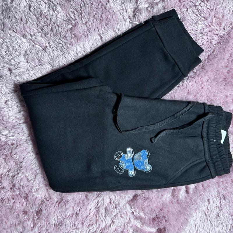 **2 Packs** Women's Blue Denim Sweatpants with Bear Design and Rhinestone Tone - Womenswear, Jean Comfort Bottom