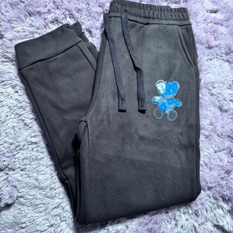 **2 Packs** Women's Blue Denim Sweatpants with Bear Design and Rhinestone Tone - Womenswear, Jean Comfort Bottom