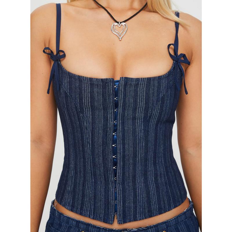 Charismatic Denim Corset Dark Pinstripe