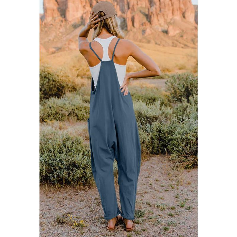 Double Take Full Size V-Neck Sleeveless Jumpsuit with Pockets Womenswear Hip